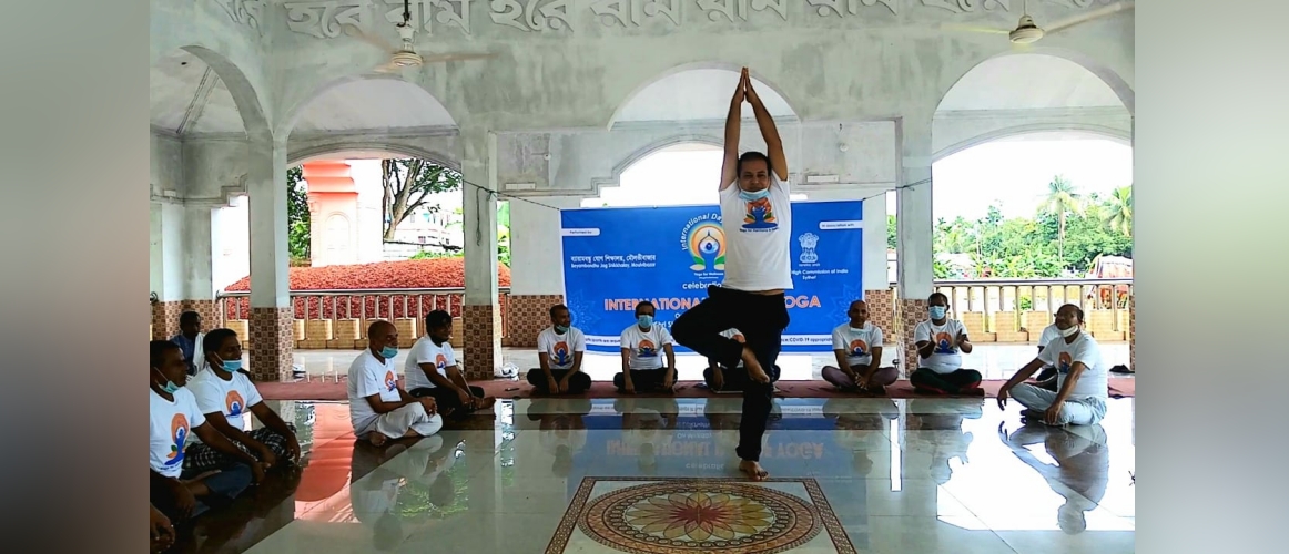  Yoga session was held at Shri Loknath Mandir, Moulvibazar by Beyambandhu Jog Shikkhalay, Moulvibazar on 21 June 2021 to mark IDY 2021