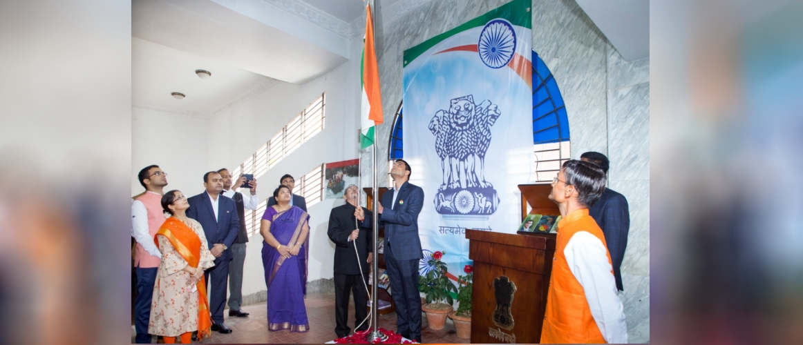  The National Flag being unfurled by Assistant High Commissioner Shri L.Krishnamurthy on the occasion of our 71st Republic Day on 26 Jan 2020.