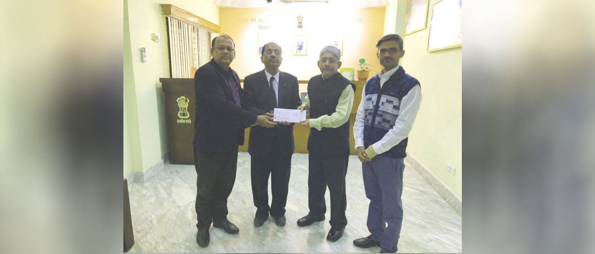  Faculty members of the Sreehatta  Sanskrit College, Sylhet presenting AHC Mr Krishnamurthy a letter of thanks on behalf of the Board of Directors appreciating AHCI’s assistance with furniture to the college.